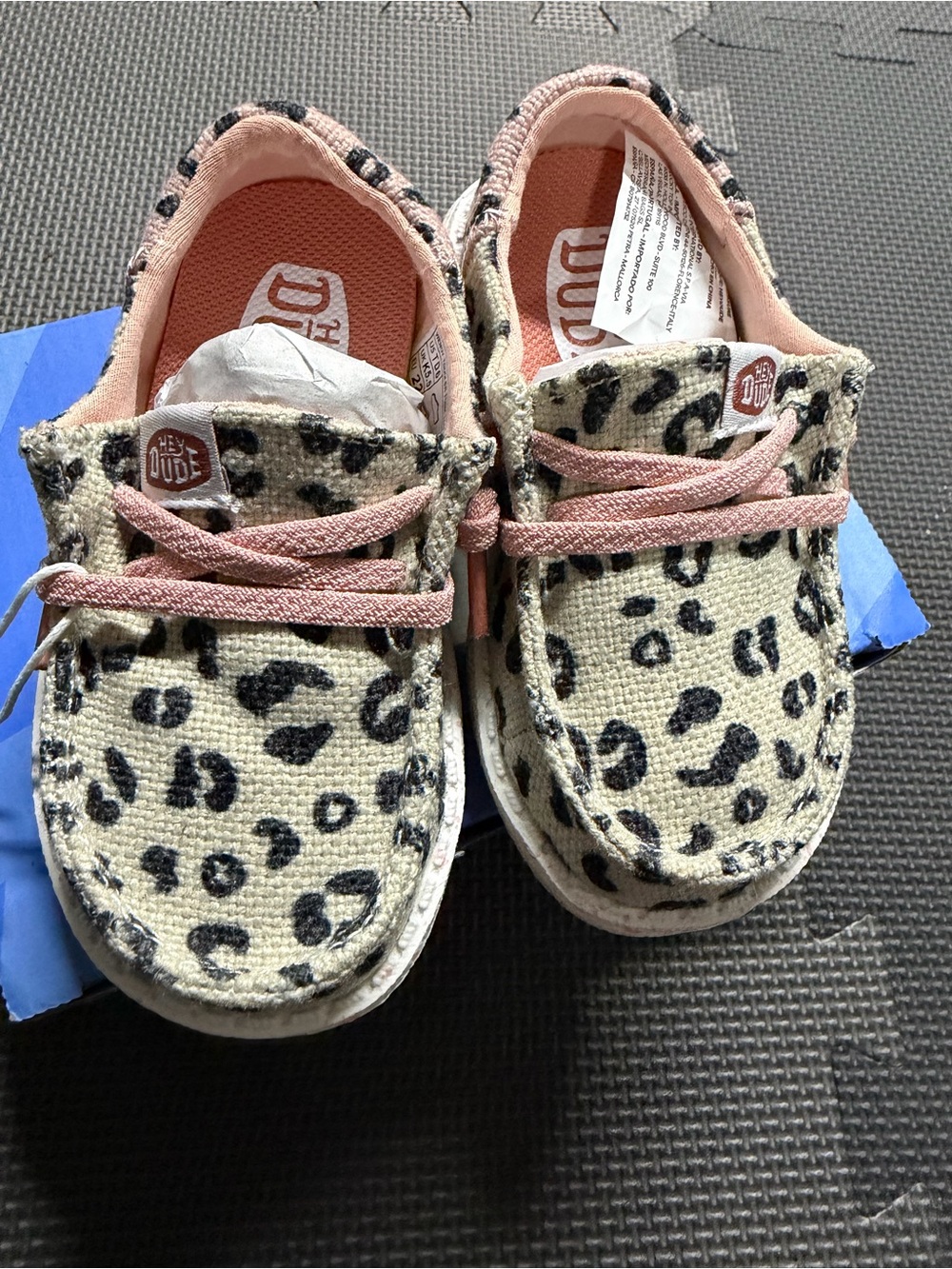 Hey Dude Kids Leopard Moccasins in Cream and Pink